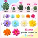 Watersay 42 Pcs Tissue Paper Flowers Faux Palm Leaves Set 12 Pcs 20''/10'' Colorful Giant Paper Flowers and 30 Pcs Tropical Leaves for Summer Hawaiian Luau Mexican Fiesta Birthday (Bright Colors)