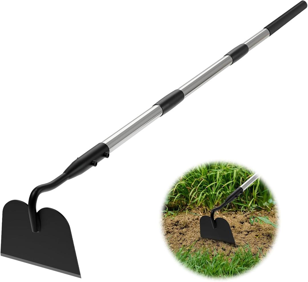 Draw Hoe Garden Tool, Heavy Duty Garden Hoes for Weeding Long Handle, Easy Stand Up Scraping Weeder Tool for Garden, 5.5 FT Adjustable Weed Hoe with 6-inch Wide Welded Blade