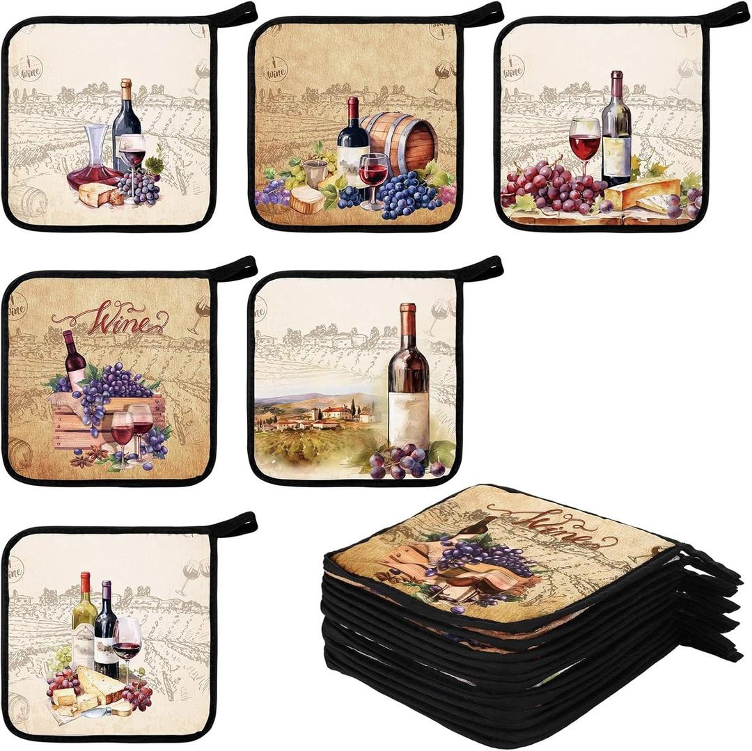 Bencailor 12 Pcs Pot Holders with Pocket Kitchen Hot Potholders Hot Pad Oven Mitts Cookie Bag Oven Gloves for Kitchen Gift Baking Cooking(Red and Purple,Wine)