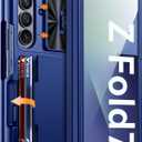 Vizvera for Samsung Galaxy Z Fold 7 Case RFID Wallet with Cards Holder [Hinge Cover] [Camera Cover] Shockproof Silicone Protective Phone Case for Z Fold 7 2025-Blue