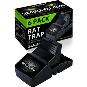 Rat Trap Six Pack - Indoor and Outdoor Traps for Mice, Voles, Rats, Chipmunks - Easy to Set, Powerful Snap, Quick Kill - by Guarden