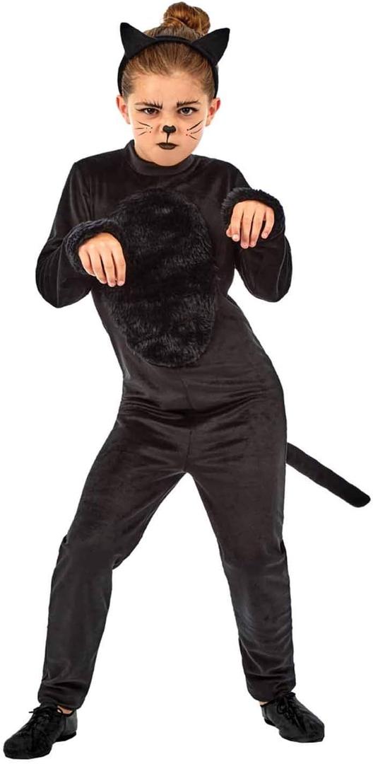 fun shack Black Cat Costume For Girls, Kids Black Kitty Cat Halloween Outfit, Cute Kitten Girl Dress Up Costume (Large)
