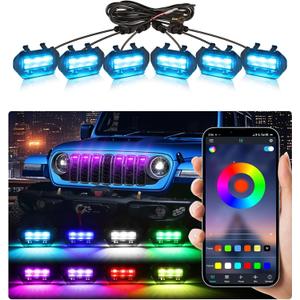 Grill Lights for Jeep Wrangler JL JLU Front Bumper Grille LED Running Marker Lamp Accessories (RGB, 2024-2025)