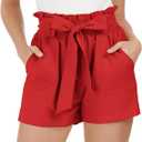 GRACE KARIN Women Summer Casual Shorts with Pockets Bowknot Tie Waist S Red