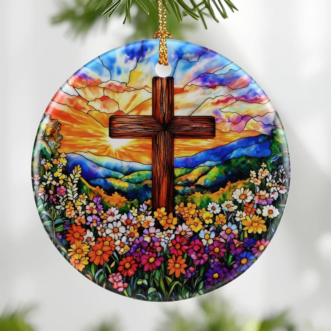 2 x Cross Ornament: Christmas Ornaments, Religious Christmas Decorations for Tree, Catholic Ornament & Christian Holiday Decor | Religious Cross Gifts, Christian Gifts - Design A