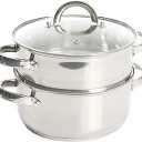 Oster Dutch Oven with Steamer Basket 3Quart  Sangerfield Stainless Steel, Stovetop Steamer for Vegetables, Rice & Tamales, Dishwasher Safe