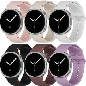 Sport Bands Compatible for Samsung Galaxy Watch 8/8 Classic Band,No Gap One Click Soft Silicone Replacement Strap for Galaxy Watch 8 40 44mm/8 Classic 46mm Men Women-6 Packs (Black+Starlight+Violet+Pink+White+Lilac)