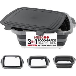 BBQ Prep Tub 3-IN-1 Large 16L Collapsible Cutting Board with Locking Lid for Meal Prep Marinating Food, Camping Sink with Colander, Dish Basin, Storage Blanket for Camping Picnic BBQ, Black BBQ Prep Tub 3-IN-1 Large 16L Collapsible Cutting Board with Locking Lid for Meal Prep Marinating Food, Camping Sink with Colander, Dish Basin, Storage Blanket for Camping Picnic BBQ, Black