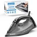 Steam Iron for Clothes, 1800W with 20.28oz Water Tank,Ceramic Soleplate,3-Way Auto-Off, 20s Fast Heat-up,Burst of Steam, Precision Tip,Self-Clean, Anti-Calc, Vertical Steamer for All Fabrics