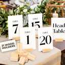Wedding Table Numbers 1-20 With Head Table Card - Table Numbers For Wedding Reception 1-20, Paper Table Number Cards With Wooden Holders, Table Centerpiece For Party Event Wedding Decoration