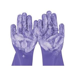 Pecute Pet Grooming Gloves, Large, Heat Resistant, Silicone Bathing and Massaging Gloves with High-Density Teeth and Enhanced Five Finger Design for Dogs and Cats, Purple