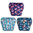 3 x Babygoal Baby Boy Swim Diapers 3 Pack for 8M-3T Babies and Toddlers, Reusable Adjustable Washable for Swimming Lessons-Crab,Fish,Starfish, L