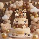 Bear Cake Toppers Bear Balls Cake Decorations with Stars Clouds Cake Toppers for Boy Girl Baby Shower Birthday Party Decorations (Dark Brown Bear Set)