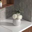 Nztze Artificial Flowers with Ceramic Vase, 2 PCS Fake Plants Combination of Six White Roses and Greenery, Small Plant Potted for Offices, Indoor, Bookshelf, Bedroom, Living Room, Wedding Decorations