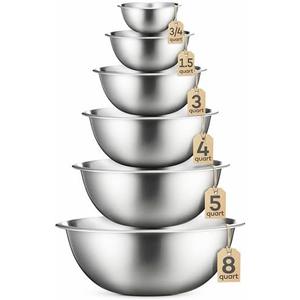 FineDine Stainless Steel Mixing Bowls Set, Dishwasher Safe, Up To 8 Quart Metal Mixing Bowls For Kitchen, Nesting, Large, Small, Big Food Prep, Cooking, Baking