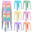 TURSTIN 6 Pieces Macaron Classroom Stools with Leather Pad Seats 18 Inch Colorful Plastic Stools Portable Backless Bar Chairs Flexible Seating Decorative Stool for Classroom Office Home School