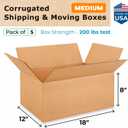 Medium Moving & Shipping Boxes 18 x 12 x 8 inches (5-Pack) - Extra Strength 200 lb vs Regular - USA-Made Corrugated Durable Cardboard Moving Boxes - Packaging & Moving Box Heavy Duty by IDL Packaging