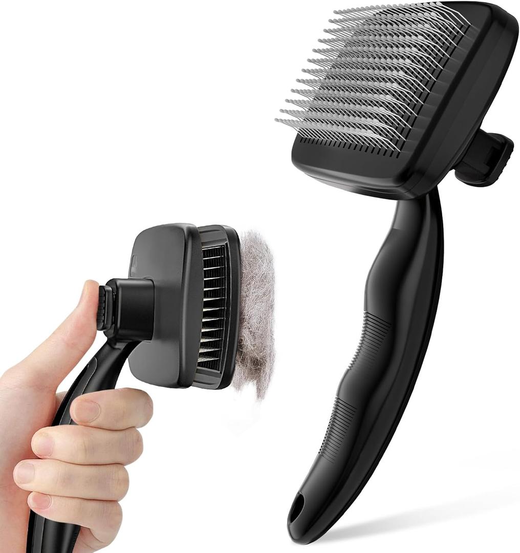 Pecute Self-Cleaning Slicker Brush for Dogs, Cats, Lightweight Dog Brush for Shedding Massaging Grooming, Cat Brush Gently Removes Loose Fur Undercoat for Small Dogs Cats Rabbits of All Hair Types (Medium, Black)