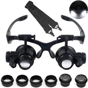 LED Head Mount Magnifier 10X 15X 20X 25X Hands-Free Magnifying Glass Headband Magnifier Visor with Light for Close Work,Jewelry,Craft,Watch,Hobby,Not for Reading