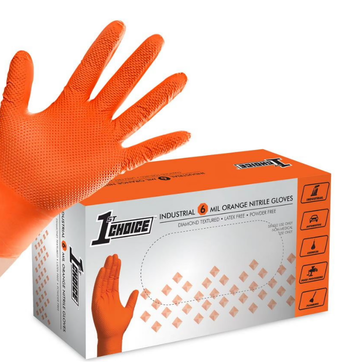 XL 1st choice 6 mil orange nitrile gloves 10 pack