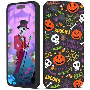 XIMIZU Case for iPhone 15 Halloween Ghost Pumpkin Design,Black Matte Soft Slim Fit TPU Anti-Scratch Shockproof Protective Cover Phone Case for iPhone 15, Pack of 2