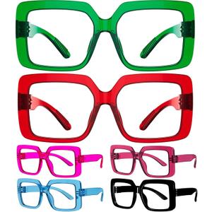 Eyekepper Huge Metalless Reading Glasses with Screwless Spring Hinges 6 Pack Oversized Readers for Women +0.50
