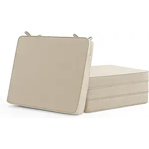 Outdoor Chair Cushions Set of 4: Waterproof & Fade Resistant Seat Cushion for Patio Furniture - 18.5 x 16 x 2 Inch Chair Pads with Ties and Hidden Zipper - Patio Chair Cushion Replacement, Beige