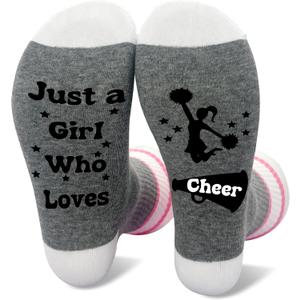 2 x Funny Cheering Socks For Women Girl, Just A Girl Who Loves Cheer Themed Socks, Novelty Gifts For Cheerleading Cheer Coach (Gray)