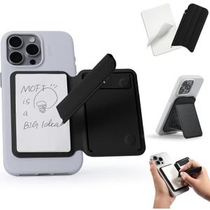 MOFT Action Inspiration MagSafe Phone Stand, Magnetic Notepad Stand Compatible with iPhone 16 Series and Other Phones with Two Types of Notepad and Magnetic Invisible Pen, Jet Black + Jet Black
