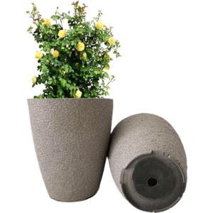 10 inch Garden Planter Lightweight Indoor Outdoor Pots with Drainage Hole for Potted Plants Flowers Greenery, Set of 2 (Speckled Grey)