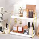 DWTS Coffee Bar Accessories,Coffee Station Organizer with Multi-Functional,CoffeeBar Decor for Accessories,2 Tier Wooden Shelf Gold Metal Station Organizer for Countertop,Syrup, 14.2 inches x 7.1 inches x 13.4 inches (EXP 03/06/27)