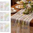 Ivory White Floral Table Runner 10ft Embroidery Tulle Spring Wildflower Table Runner Seasonal Summer Butterfly Kitchen Dining Gauze Decoration for Wedding Baby Shower Birthday Party (3 Pcs)