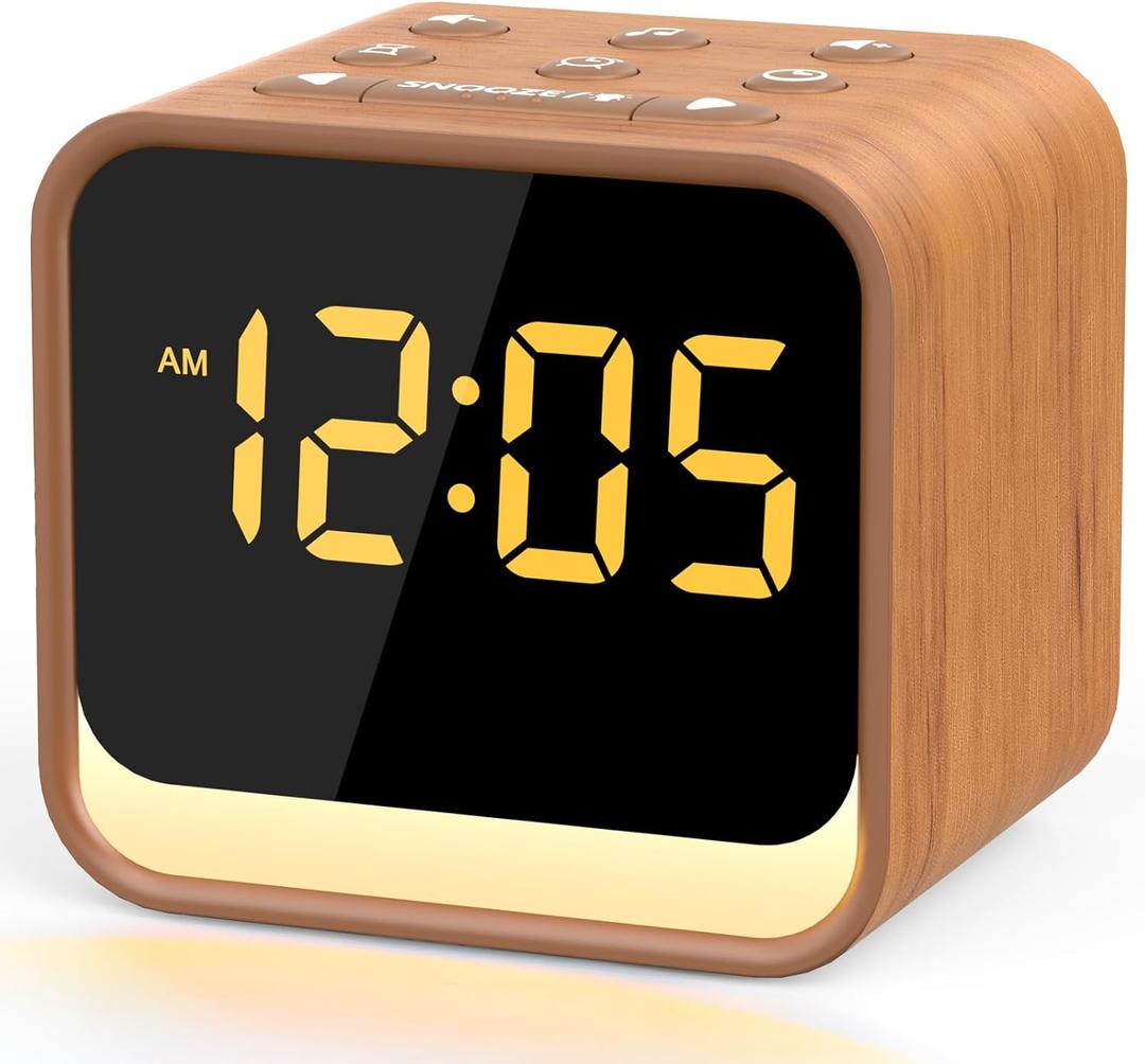 Housbay Wooden Sound Machine Alarm Clock for Bedrooms - Gentle Wake-Up with Birdsong, White Noise for Sleeping, Small Digital Clock for Phone-Free Routine (Oak)