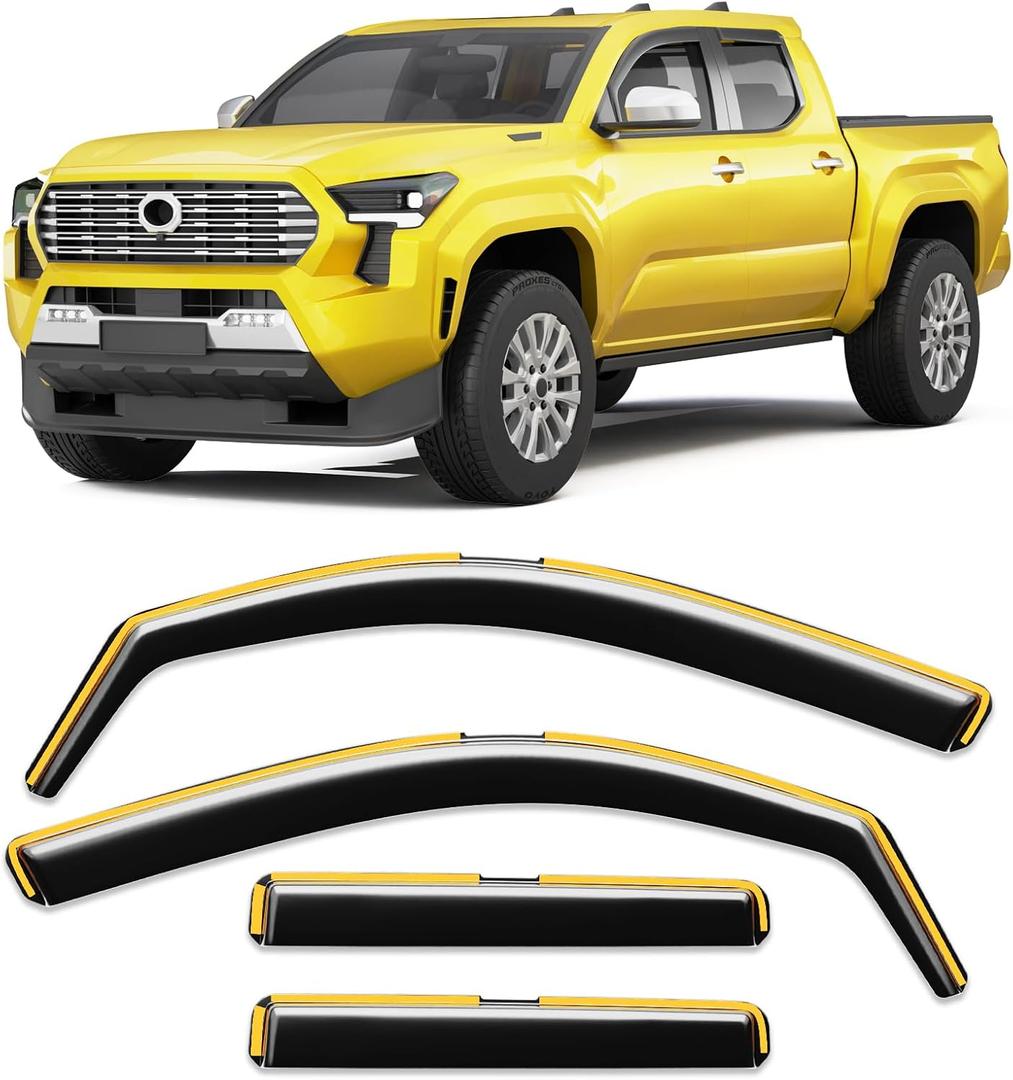 in-Channel Window Rain Guard for Toyota Tacoma 2024 2025 2026 Double Cab Rain Guards Side Truck Window Visors Low Profile Vent Visor Window Deflectors Vent Shades Car Accessories-4pcs