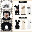 Pinkunn 3 Pcs Wooden Easter Table Decorations Signs Farmhouse Bunny Decor Signs Tabletop Centerpiece Black and White Easter Decor Farmhouse Spring Rustic Tiered Tray for Home Kitchen Office Party Gift