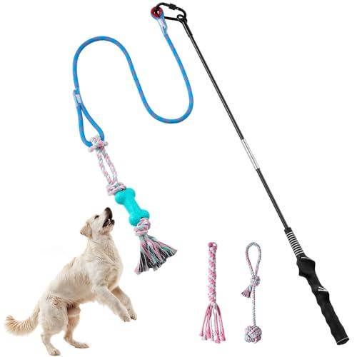 Aitmexcn Flirt Pole for Dogs Chase and Tug of War, Interactive Dog Toys for Large Medium Small Dogs, Dog Enrichment Toys with Rope Chewing Toys for Outdoor Training Playing Exercise