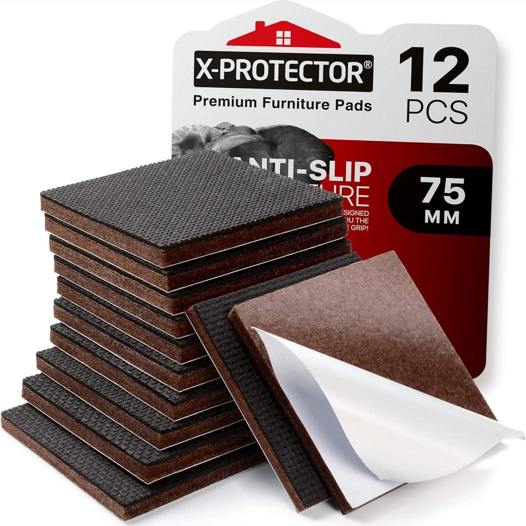 X-PROTECTOR Non Slip Furniture Pads  12 Premium Furniture Grippers 3"! Best SelfAdhesive Rubber Feet Furniture Feet  Ideal Non Skid Furniture Pad Floor Protectors  Keep Furniture in Place! (3 inch 12 Square)