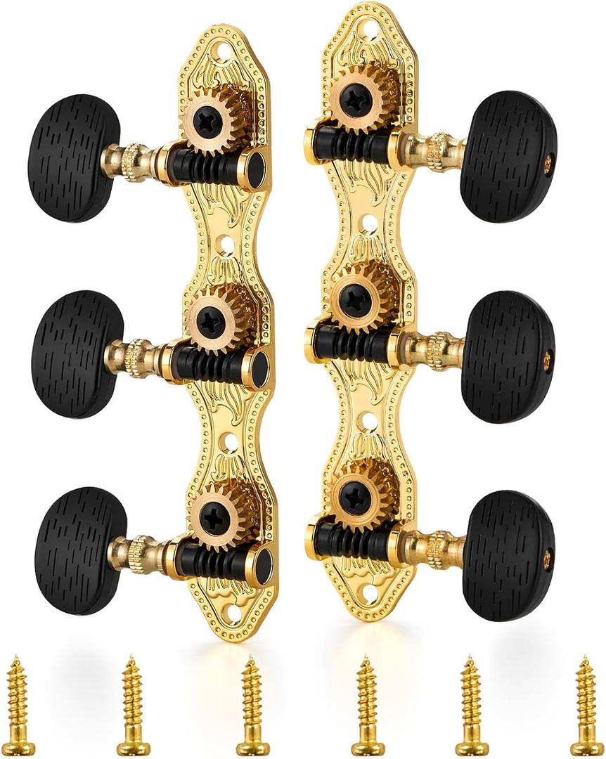 Vangoa 3L3R 6 Pieces Guitar String Tuning Pegs Tuner Machine Heads Knobs Tuning Keys for Classical Guitar, (Short Black, Black Button)
