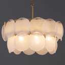 Wellmet Modern Glass Chandeliers, 2 Tiers Farmhouse Chandeliers for Dining Room, 5 Lights Gold Ceiling Light Fixture, Vintage Chandelier with Seeded Glass for Living Room, Bedrooms, Kitchen, 20''