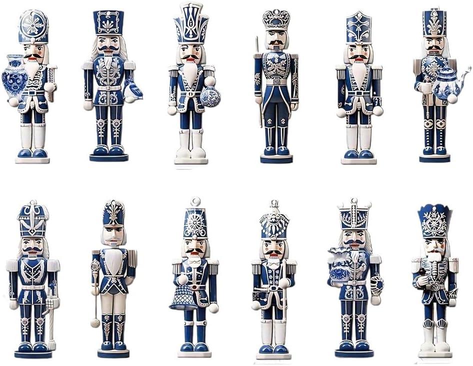 Blue and White Nutcracker Ornaments Set | Festive Blue Christmas Decorations for Tree & Home - This Wooden Hanging Decor Set Brings Holiday Cheer to Your Xmas Crafts and Festivities