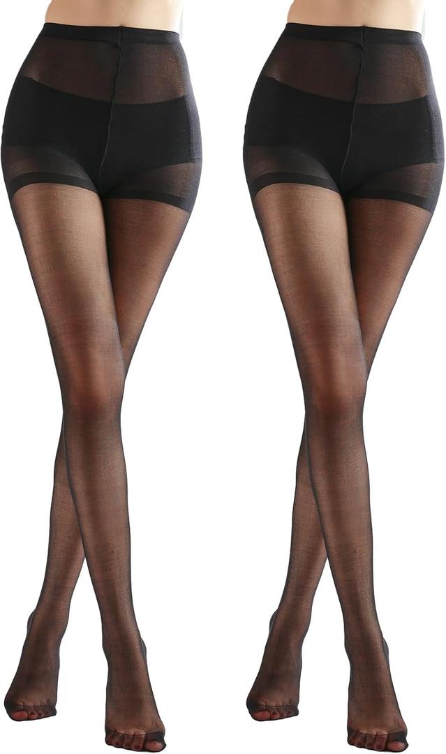 Weziarer 2 Pairs Women's Sheer Tights with Run-Resist,20D Ladies High Waist Support Control Top Pantyhose-Reinforced Toes (Black) Weziarer 2 Pairs Women's Sheer Tights with Run-Resist,20D Ladies High Waist Support Control Top Pantyhose-Reinforced Toes (Black)