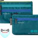 Travelon World Travel Essentials Set of 2 Currency and Passport Organizers (Set of 2: Small (6.5" x 4.75"), Large (7.75" x 5"), Peacock Teal)