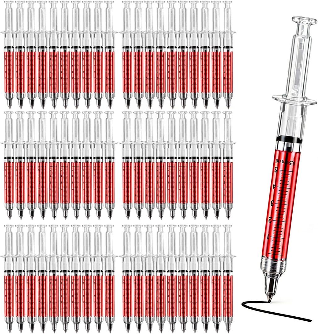 Ballpoint Pens, 60-Pack Bulk Writing Pens for Office Use Syringe-Style Medical Design, Black Ink