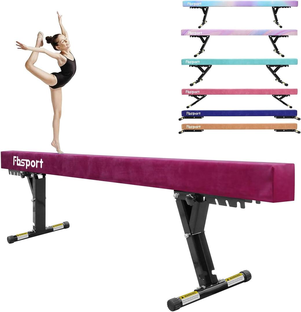 FBSPORT 8ft Adjustable Balance Beam: High and Low Floor Beam Gymnastics Equipment for Kids/Adults,Gymnastics Beam for Training,Practice, Physical Therapy and Professional Home Training with Legs (Purple)