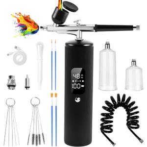 Airbrush Kit with Compressor, 50PSI High Pressure Cordless Airbrush, 6400mAh Rechargeable with LCD Display, Dual Action Airbrush Set for Nail Art, Cake Decor, Painting, Modeling, Makeup