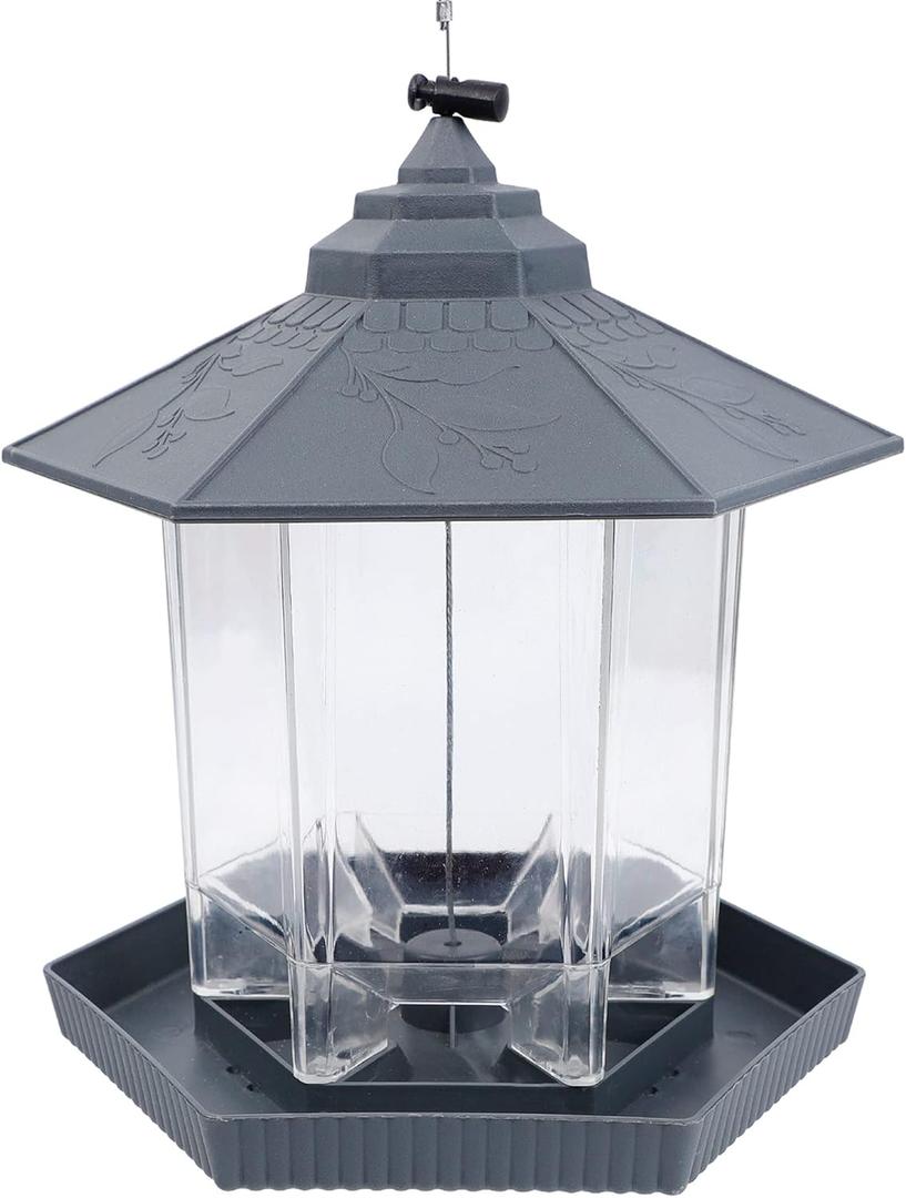 Twinkle Star Wild Bird Feeder Hanging for Garden Yard Outside Decoration, Hexagon Shaped Outside Hanging Bird Feeders for Outdoors Squirrel Proof, Cardinal Bird Feeder (Light Grey) (7.5 x 7.5 x 8.5 inches)