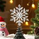 Lenwen Mini Snowflake Tree Topper Christmas Miniature Tree Topper Acrylic Small Snowflake Treetop Decoration Xmas Treetop Ornaments for Winter Holiday Party Decor(White,Shiny)