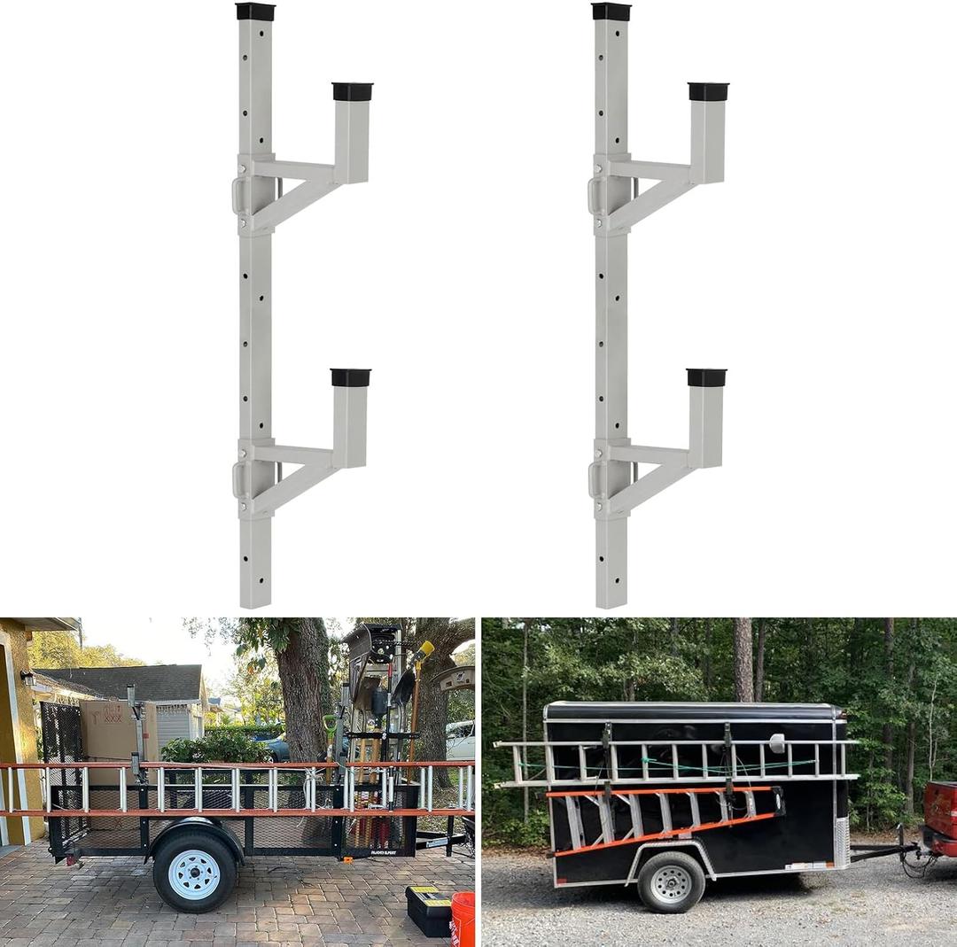 Aluminum Side Mount Trailer Ladder Rack, Lightweight Rustproof Adjustable Ladder Rack for Open and Enclosed Trailer Exterior Side Wall, 300 LBS Capacity - Carry 2 Ladder