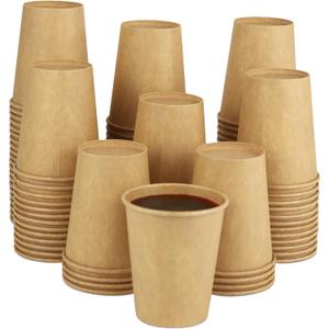 Paper Cups, 100 Pack 8 Oz Kraft Disposable Cups, Paper Coffee Cups 8 Oz, Hot Cups Water Cups for Home Office Outdoor