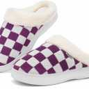 UBFEN Womens Slippers Classic Plaid Winter Warm with Memory Foam Fluffy House Shoes Platform Indoor Bedroom (9-10, B-white Purple)